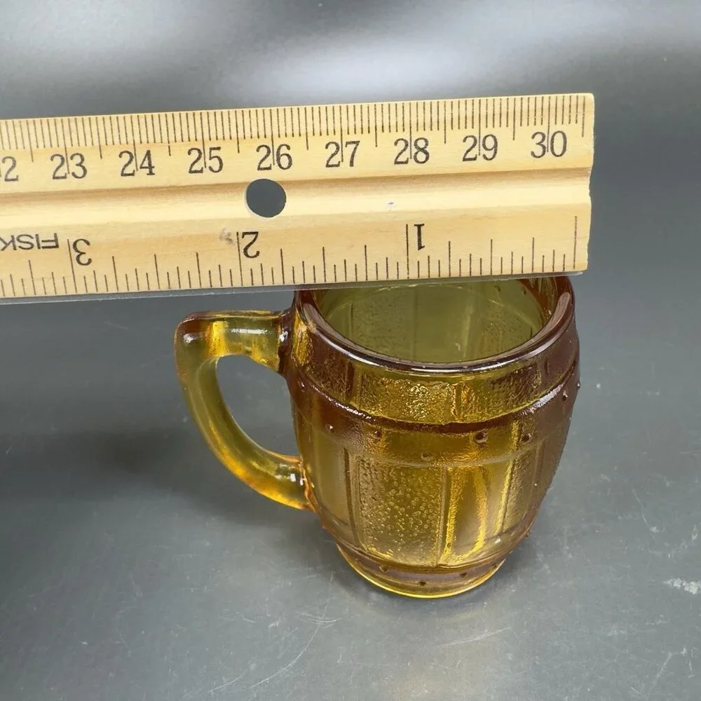 Vintage Barrel Cup‎ Shot Glass Toothpick Holder Amber Gold Miniature Decorative